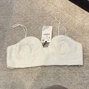 Zara White Textured Crop Top